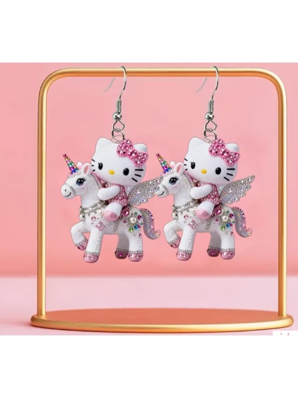 Hello Kitty Unicorn Earrings Kawaii Acrylic Dangle Pink Fantasy Jewelry